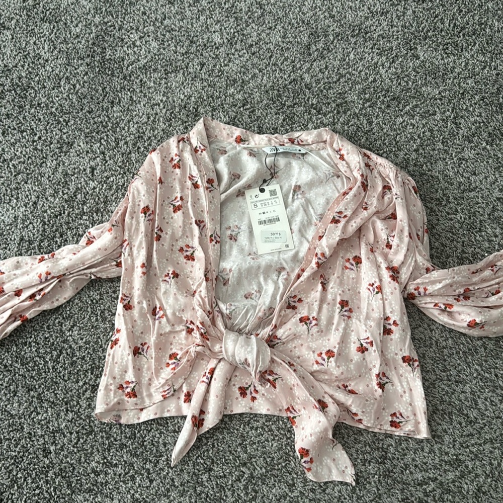 Zara floral tie up crop top nwt